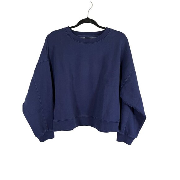 Gap Sweatshirt Women MP Blue Crew Crop Neutral Preppy Summer Beach Stretch Soft - Picture 1 of 11